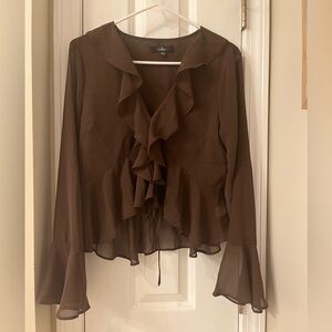 Lulus brown ruffle blouse